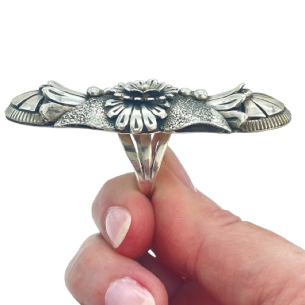 Vintage Eddy Chaco Squash Blossom Silver 3D Knuckle Ring | Handcrafted Sterling - Picture 4 of 15